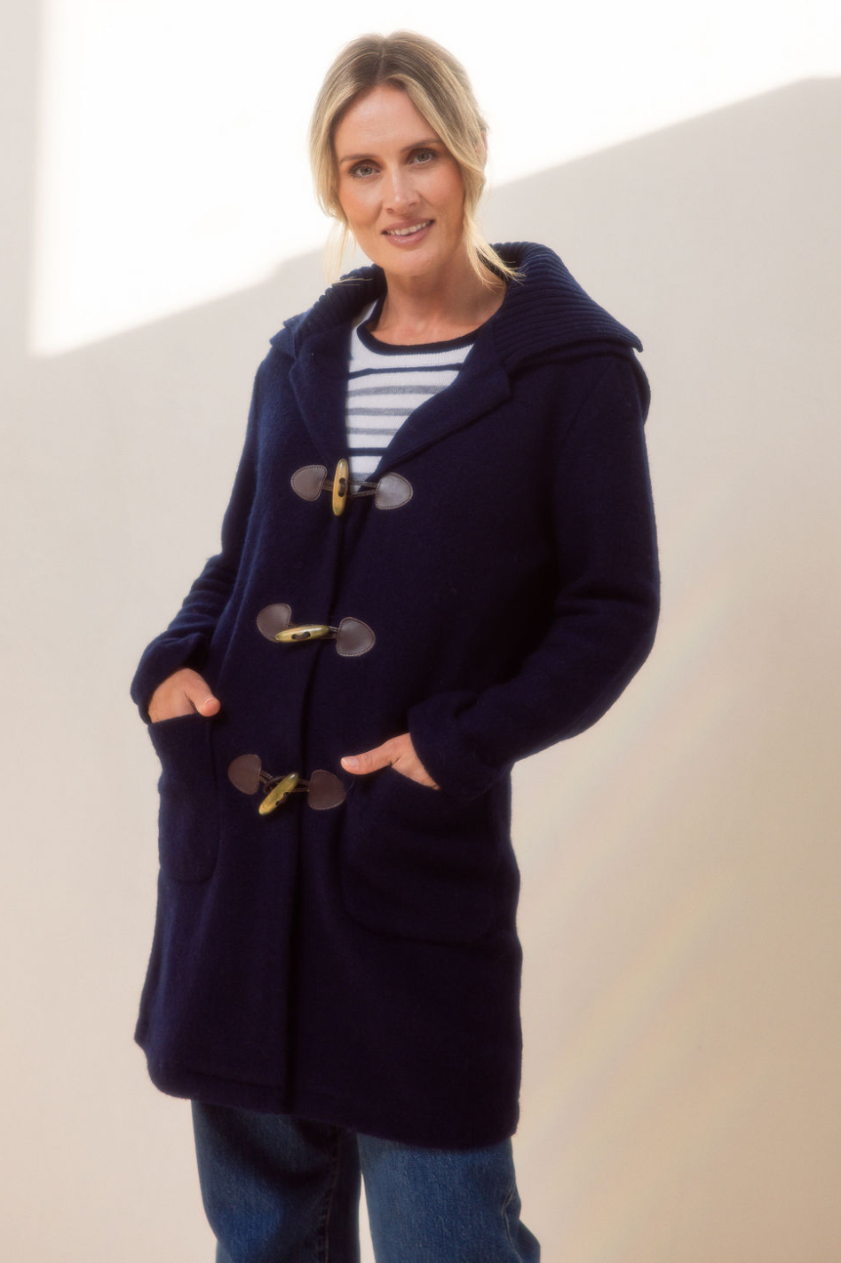 See Saw Boiled Wool Duffle Coat in Navy