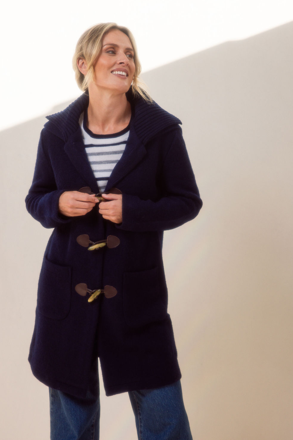 See Saw Boiled Wool Duffle Coat in Navy