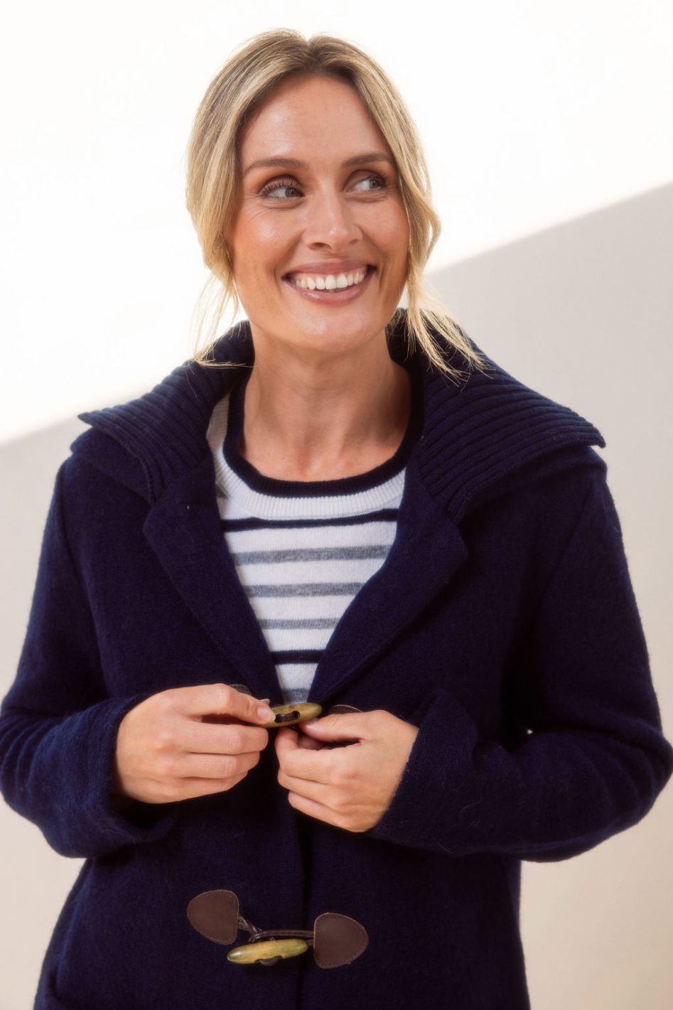 See Saw Boiled Wool Duffle Coat in Navy