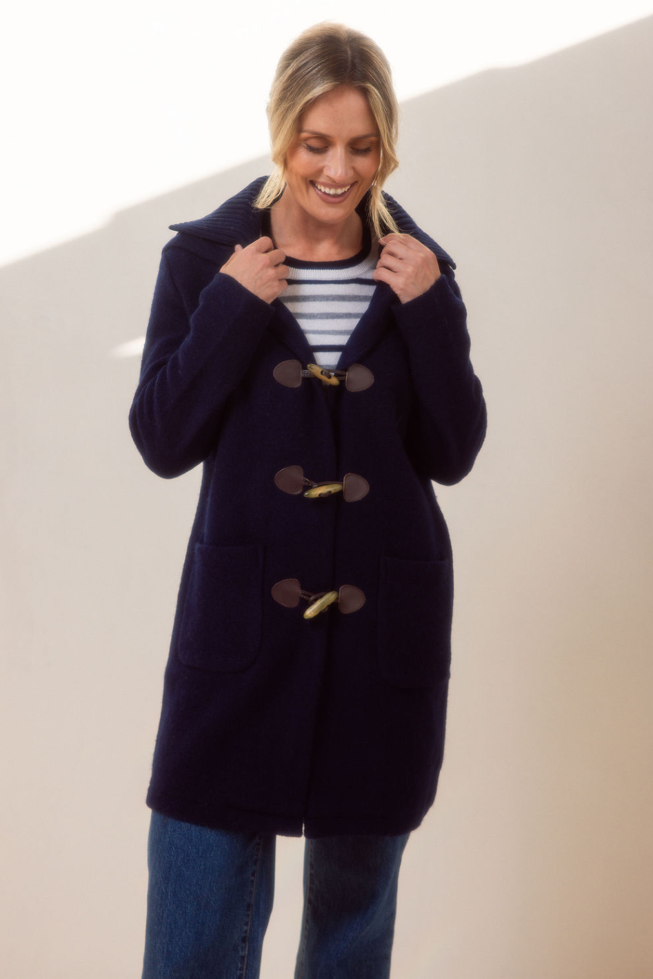 See Saw Boiled Wool Duffle Coat in Navy