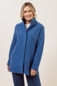 See Saw Boiled Wool Funnel Neck Coat | Denim | 619D