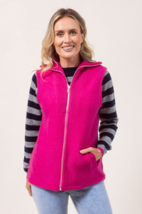 See Saw Boiled Wool Rib Collar Zip Vest | Pink | 601