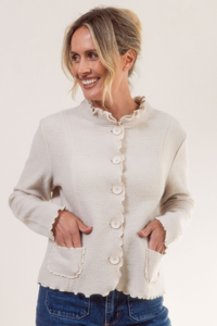 See Saw Boiled Wool Ruffle Trim Jacket | Cream | 615C