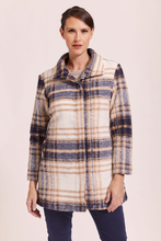 Load image into Gallery viewer, See Saw Brushed Wool Blend Funnel Neck Coat in Denim/Camel Check
