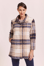 Load image into Gallery viewer, See Saw Brushed Wool Blend Funnel Neck Coat in Denim/Camel Check
