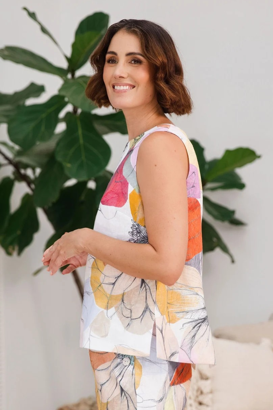 See Saw Button Back Shell Top in Petal Drift Print