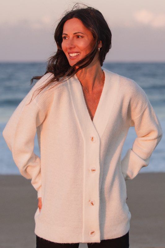 See Saw Button Thru Rib Cardigan | Winter White