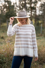 Load image into Gallery viewer, See Saw Wool Blend Chevron Stripe Sweater in White and Stone

