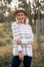 Load image into Gallery viewer, See Saw Wool Blend Chevron Stripe Sweater in White and Stone
