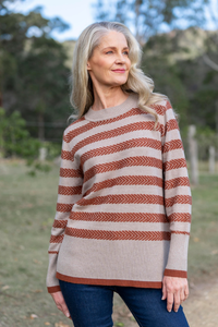 See Saw Wool Blend Chevron Stripe Sweater | Stone/Nutmeg