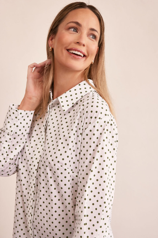 See Saw Cotton Blend Spot Collared Shirt | Green/White