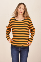Load image into Gallery viewer, See Saw Cotton/Cashmere Rib Stripe Sweater | Khaki/Tango Combo
