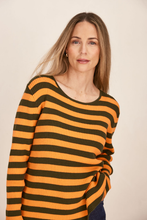 Load image into Gallery viewer, See Saw Cotton/Cashmere Rib Stripe Sweater | Khaki/Tango Combo
