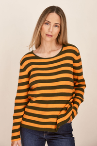 See Saw Cotton/Cashmere Rib Stripe Sweater | Khaki/Tango Combo