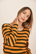 Load image into Gallery viewer, See Saw Cotton/Cashmere Rib Stripe Sweater | Khaki/Tango Combo
