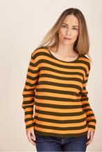 Load image into Gallery viewer, See Saw Cotton/Cashmere Rib Stripe Sweater | Khaki/Tango Combo
