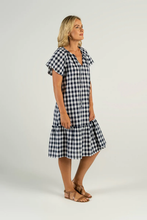 Load image into Gallery viewer, See Saw Extended Sleeve Cotton Dress in Navy &amp; White Gingham Check
