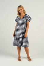 Load image into Gallery viewer, See Saw Extended Sleeve Cotton Dress in Navy &amp; White Gingham Check
