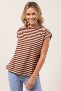 See Saw Cotton Stripe Extended Sleeve T-Shirt | Copper Marle | 779C