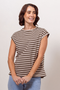 See Saw Cotton Stripe Extended Sleeve T-Shirt in Khaki Marle