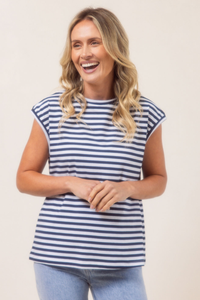 See Saw Cotton Stripe Extended Sleeve T-Shirt | Navy/White | 779N