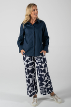 Load image into Gallery viewer, See Saw Cotton Wide Leg Pant in Navy and White Geo Print
