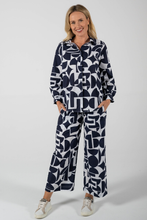 Load image into Gallery viewer, See Saw Cotton Wide Leg Pant in Navy and White Geo Print
