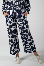 Load image into Gallery viewer, See Saw Cotton Wide Leg Pant in Navy and White Geo Print
