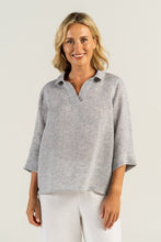 Load image into Gallery viewer, See Saw Fine Linen 3/4 Sleeve Collared Top
