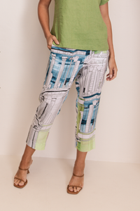 See Saw Linen 7/8 Flat Front Pant | Rome Print | 398