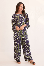 Load image into Gallery viewer, See Saw Linen Blend Wide Leg Pant | Navy/Khaki Leaf

