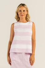 Load image into Gallery viewer, See Saw Linen Sleeveless Button Back Top in Pink &amp; White Stripe
