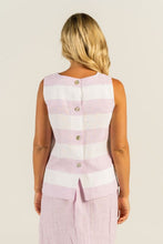Load image into Gallery viewer, See Saw Linen Sleeveless Button Back Top in Pink &amp; White Stripe
