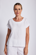 Load image into Gallery viewer, See Saw Linen Cap Sleeve Button Back Top | White
