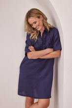 Load image into Gallery viewer, See Saw Linen Collared Lace Front Dress in Navy
