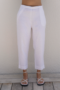 See Saw Linen 7/8 Flat Front Pant | White | 361