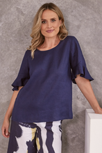 Load image into Gallery viewer, See Saw Linen Flutter Sleeve Top in Navy
