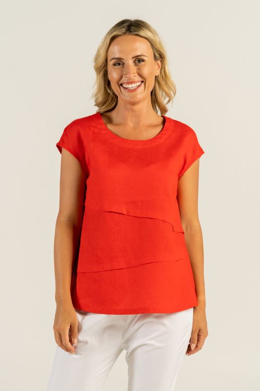 See Saw Linen Layer Top in Red