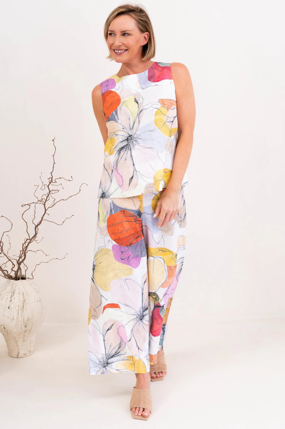 See Saw Linen Palazzo Pant in Petal Drift Print