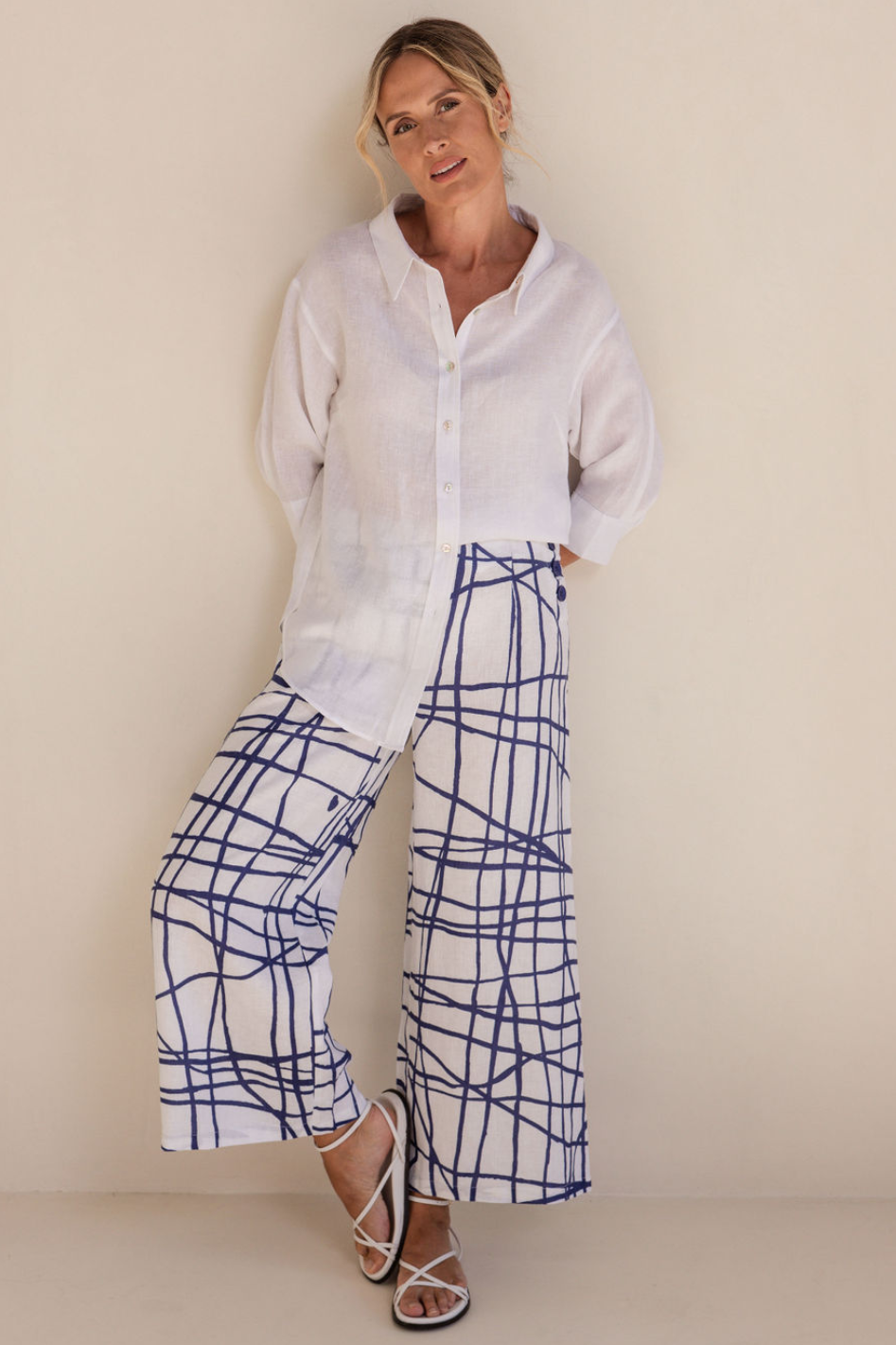 See Saw Linen Palazzo Pant in Tokyo Streets Denim