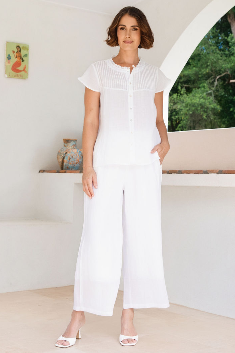 See Saw Linen Palazzo Pant in White