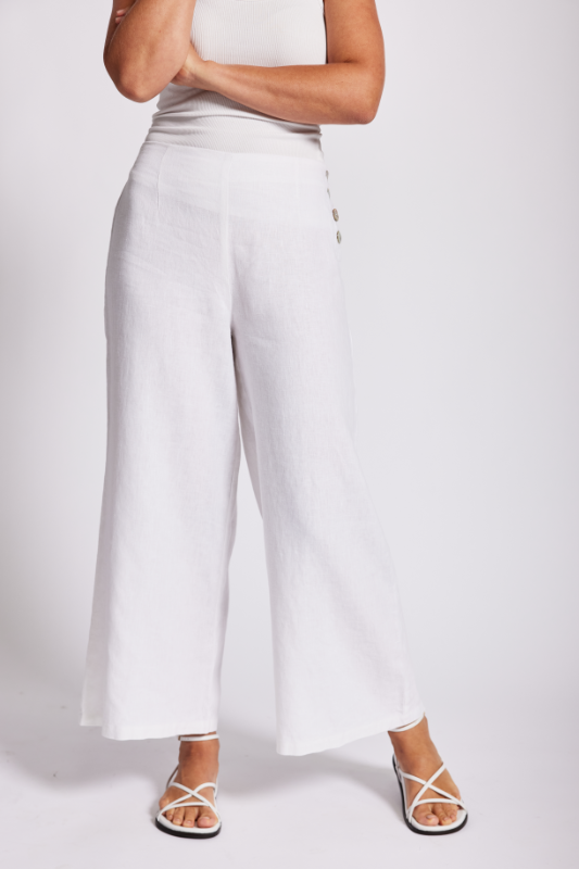 See Saw Linen Palazzo Pant in White