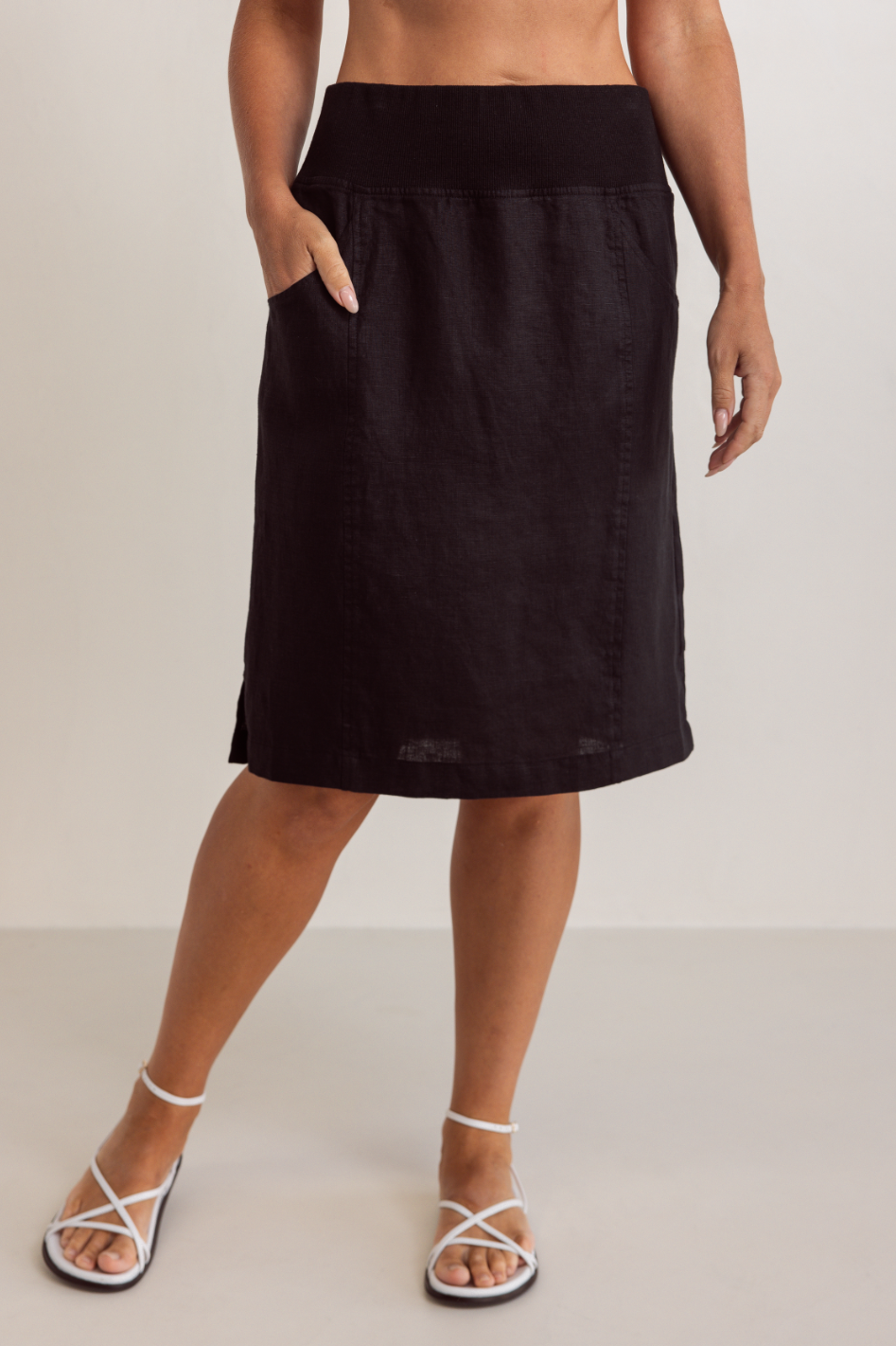 See Saw Linen Rib Waist Skirt | Black