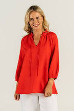 Load image into Gallery viewer, See Saw Linen Ruffle Tunic Top in Red
