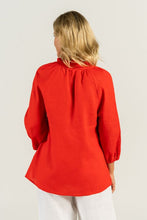 Load image into Gallery viewer, See Saw Linen Ruffle Tunic Top in Red
