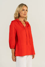 Load image into Gallery viewer, See Saw Linen Ruffle Tunic Top in Red
