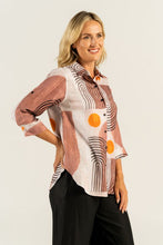 Load image into Gallery viewer, See Saw Linen 3/4 Sleeve Shirt in Terracotta Rainbow Print
