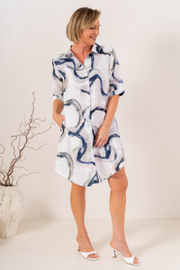 See Saw Linen Shirtmaker Dress | Riverstone Print | SA183