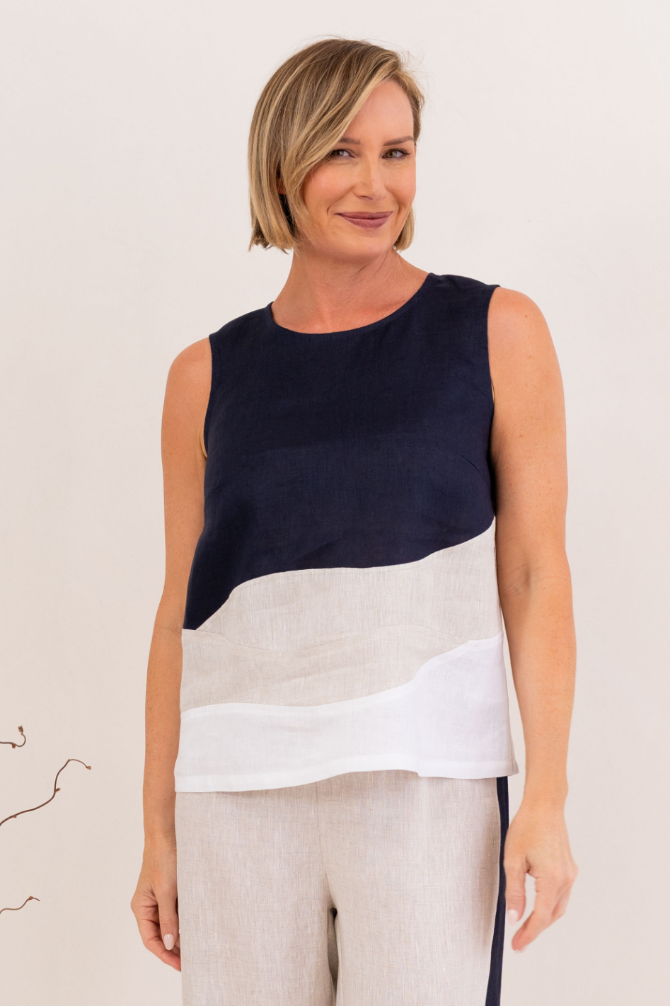See Saw Linen Spliced Tank