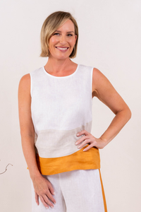 See Saw Linen Spliced Tank | White/Natural/Marigold | SA154